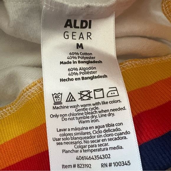 Aldi Gear Retro Hoodie Rainbow Trim Medium Pullover Sweatshirt White Logo Comfy - Picture 7 of 9